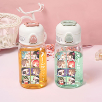 Rugged world plastic mug hand improves face value straw water glass printed anti-fall print cartoon cartoon