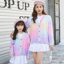 Fresh Korean version of rainbow Mother woman clothing cardio-knitted sweater 100 hitch a spring autumn new ocean gas baby with baby