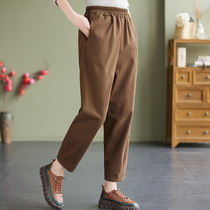 2022 new middle-aged mother early spring clothing autumn elderly women pants casual pants elastic waist high waist slim trousers