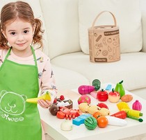 Young children wooden simulation House teapot Cup bread fruit vegetables cut to see music kitchen role toys
