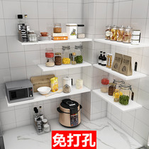 Non-perforated kitchen shelf Wall-mounted microwave oven seasoning multi-function storage shelf Wall planks layered shelf