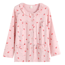 Size large womens pajamas single piece pajamas womens tops spring and autumn cotton long sleeve womens pajamas autumn and winter elderly womens pajamas