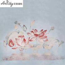 Ai is a seamless wall covering Chinese lotus lotus pond lotus flower jacquard wall covering living room background mural one