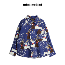 Christmas special mini Boy RODINI pointed collar long sleeve shirt blue reindeer cute top floral