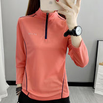 Outdoor long sleeve quick-drying clothes T-shirt womens autumn and winter elastic running fitness quick-drying breathable stand collar sportswear pullover