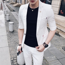 Three-point sleeve suit mens suit Summer thin youth Korean version of the trend casual British middle sleeve small suit two-piece suit