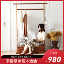 New Chinese style storage hanger Modern simple solid wood coat rack Floor-to-ceiling door entrance change shoe stool household bedroom