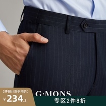 Jiyomeng trousers Mens striped Navy blue straight slim suit pants Business formal draped suit trousers