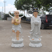 Resin buddha statue FRP gilt painted 1 meter 1 white boy standing Guanyin boy virgin girl Golden boy Jade girl