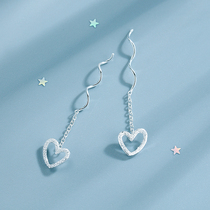925 Pure Silver Loving Ear Line Earrings Woman 2021 New Tide Sweet and Damp Brief Heart-shaped earbuds earrings