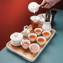 Kung Fu tea set set Tea home living room ceramic teapot white porcelain lamb Jade cover bowl tea plate small