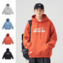 GBOY hooded plus velvet sweater men spring and autumn wild cartoon letter print coat 2021 new fashion brand coat men