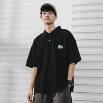 Summer polo shirt mens Tide brand embroidery Japanese simple trend letter short sleeve T-shirt casual loose trendy mens top