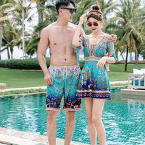 Swimsuit couple models water park beach womens conservative belly cover thin mens beach pants hot spring seaside swimsuit