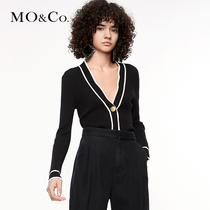 Pre-sale MOCO spring and Autumn new V-neck carved gold button contrast cardigan MBO3CAR005 Mo Anke