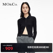 MOCO Spring personality Polo collar double zipper knit blouse Moanke