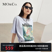 MOCO2021 Autumn New Little Mermaid series mottled print embroidery wash water make old T-shirt moanke