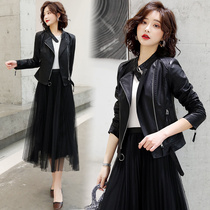 Short leather clothing spring and autumn womens new slim body thin temperament jacket puleather locomotive clothing casual handsome jacket