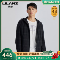 Lilang official windbreaker men's trend hooded short casual plaid black 2022 spring new men's jacket coat