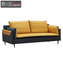 Office Napa leather small apartment reception room sofa 1 1 3 glass flaming Stone tea table business set