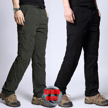 Winter plus velvet padded warm pants large size men's velvet pants wear men's cotton pants multi-pocket straight casual pants men's pants