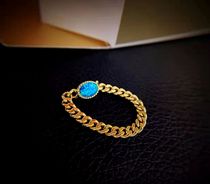 10 month born Chen Baoshi Australian natural Opal ring 18K gold Cuban chain ring fashion ins Wind Joker light luxury