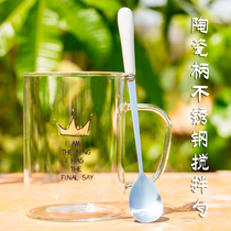 Ceramic handle Stainless steel coffee spoon Mixing spoon Practical creative long handle simple household Korean mug spoon