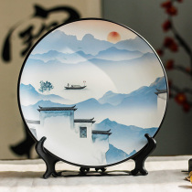 New Chinese ceramic decoration plate ornaments living room TV cabinet study Bo ancient frame setting plate creative wall hanging plate