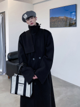 (Tide WOO exclusive) white mouth Yang winter New woolen coat double-breasted stand collar loose long coat