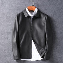 Fall Head Layer Imported Calf Leather Leather Clothing Men Turnover business Short Leather Jacket Jacket Genuine Leather Leather Thicken