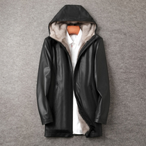 Imported mink liner cowhide leather jacket mens long hooded whole marten fur one Parker fur coat