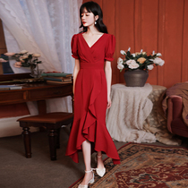 Fishtail toast dress Bride wine red back door Wedding engagement evening dress skirt Banquet thin summer usually can wear women