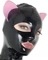 Latex clothing Cat ear mask Latex headgear Cat girl headgear Eye opening mouth and nose tight Baotou cover