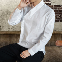Hanfu male ancient style swordsman robe embroidered long-sleeved shirt slant jacket modified version modern male Chinese style shirt