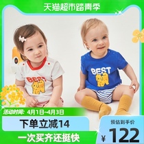 Yingzis newborn baby clothes Summer womens baby bag fart conjoined short sleeves Harvest pure cotton mens treasure climbing to the summer