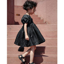  Bu oto original population of sweet and salty girls square collar black Blister Sleeves Dress Resort pro-daughter