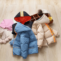 2021 winter childrens hooded down jacket Childrens clothing Autumn and winter reflective strip thickened warm down jacket Childrens clothing