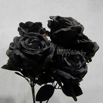 Dark black simulation rose fake silk flower single branch Gothic punk personality decoration Bundle Anime wedding Loli Deep Purple