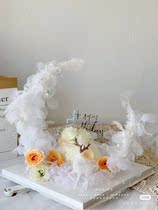 Cake decoration ornaments moon boat iron insert white flower yarn Crown fairy dress transparent ball feather