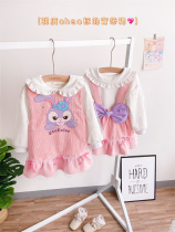 Star Dai lu rabbit girl Autumn dress spring and autumn princess dress girl corduroy sweet bow strap skirt