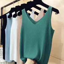 Ice-wire knitted sweatshirt female vests Korean version of the new womens clothing V collar dark textured headsweaters Undershirt Harness inside