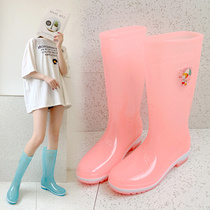 Japanese jelly rain boots womens fashion outer wear high tube transparent water shoes summer cute waterproof non-slip rain boots rubber shoes