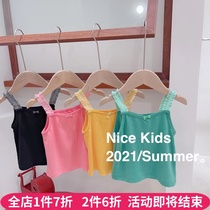 Girls 2021 summer solid color small suspender Korean version of the wild 1-6-year-old female baby cotton comfortable bow vest
