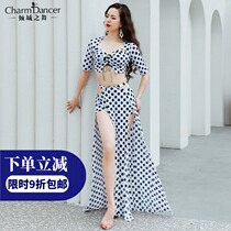 Qingcheng dance new belly dance practice set retro large square collar high waist hollow wave dot Oriental dance practice uniforms