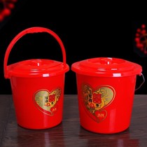 Small red bucket with lid plastic wedding dowry red bucket moving big red bucket portable Qing bucket child sun bucket thick