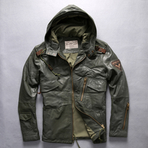 Mens leather jacket mens leather jacket sheep leather assault jacket autumn and winter jacket pleated hooded frosting tide