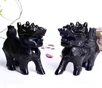 Natural obsidian unicorn ornaments a pair of auspicious beasts evil spirits