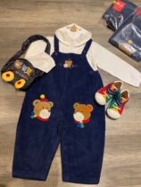 Japanese autumn and winter children corduroy bear grandpa strap pants cartoon bear head adjustable trousers strap trousers