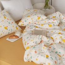Floral washed cotton four-piece set Pure cotton 100 cotton small fresh sheets duvet cover Student dormitory bed three-piece set 4