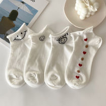 White Curl Socks Children Short Socks Shallow Mouth Summer Thin and Ins Chains South Korea Cute Day Ensemble Net Red Jk Boat Socks